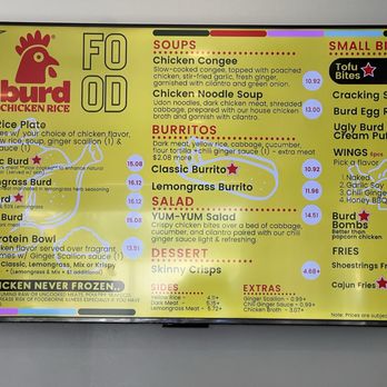 Burd Chicken Rice - Menu as of MARCH 2026 - Cambodian Near Me - Long Beach, California