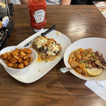 Another Broken Egg Cafe - Steak and eggs on left and shrimp and grits on right - Breakfast & Brunch Near Me - Augusta, Georgia