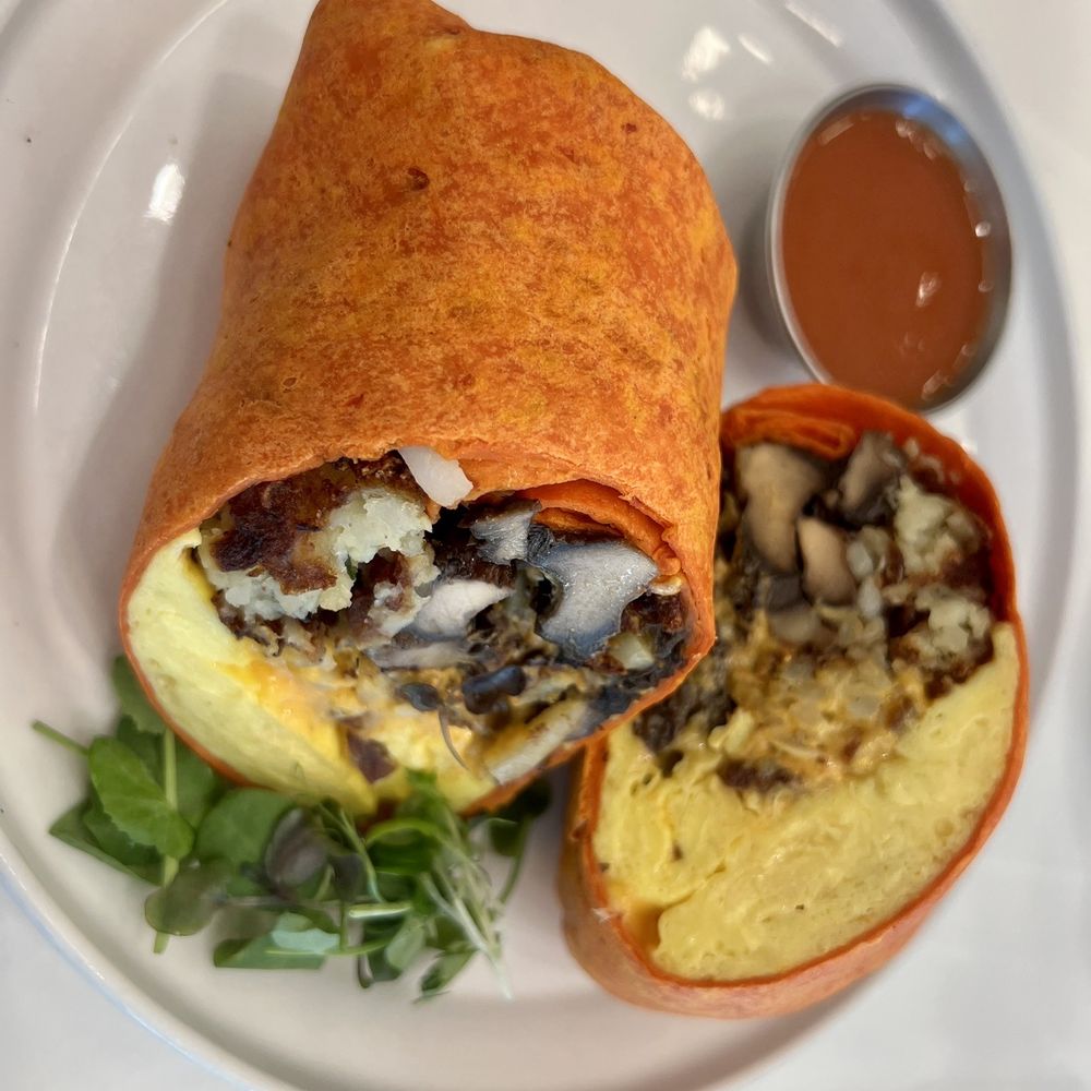 Alchemy Kitchen - Cowboy Burrito (with veggie option of 'Portabello Bacon'!) & hot sauce - Cafes Near Me - Columbus, Ohio Alchemy Kitchen - Cowboy Burrito (with veggie option of 'Portabello Bacon'!) & hot sauce - Cafes Near Me - Columbus, Ohio