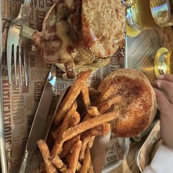 Frog Hop House - Frogtastic (top bun removed) and sweet potato fries.