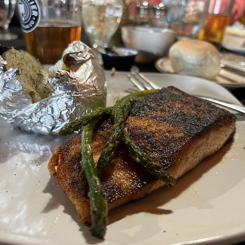 The Nickel - Blackened salmon with baked potato. - Italian Near Me - Frewsburg, New York The Nickel - Blackened salmon with baked potato. - Italian Near Me - Frewsburg, New York