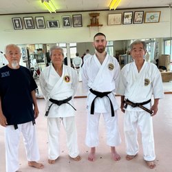 Shorin Ryu Karate Do International - Tamaki Takeshi Sensei (far left), Tokashiki Masahiko Sensei (far right)