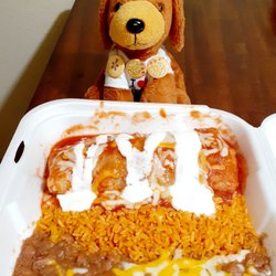 Monks Charburgers - Carne asada wet burrito, beans and rice