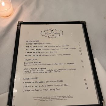 Bar Colline - Dessert menu - French Near Me - Arlington, Virginia