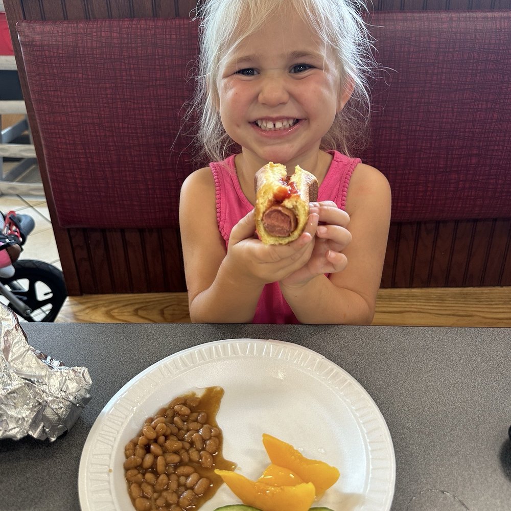 TJ's Deli & Grill - Hotdog with baked beans and peaches - Delis Near Me - Winston Salem, North Carolina