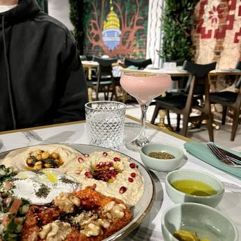 Al Badawi - Mezze Filistini platter and pomegranate smoothie, so delicious - Middle Eastern Near Me - Somerville, New Jersey
