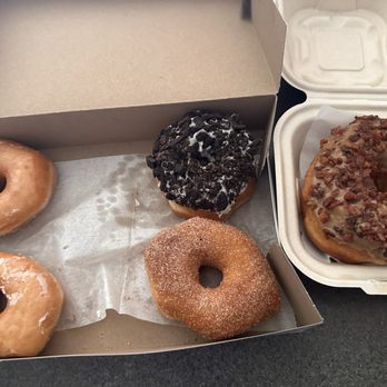 Shipley Do-Nuts - 5 of the 1/2 doz we ordered. 2 glazed, one cinnamon sugar, one cookies and cream iced and a specialty bacon. - Coffee & Tea Near Me - Orlando, Florida Shipley Do-Nuts - 5 of the 1/2 doz we ordered. 2 glazed, one cinnamon sugar, one cookies and cream iced and a specialty bacon. - Coffee & Tea Near Me - Orlando, Florida