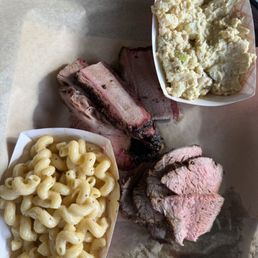 Tri tip, brisket, mac n cheese, potato salad Tri tip, brisket, mac n cheese, potato salad
