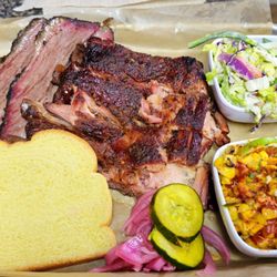 Salt Pepper Oak - IG: tonylameats |Brisket & pork spare ribs with coleslaw and fire roasted elote
