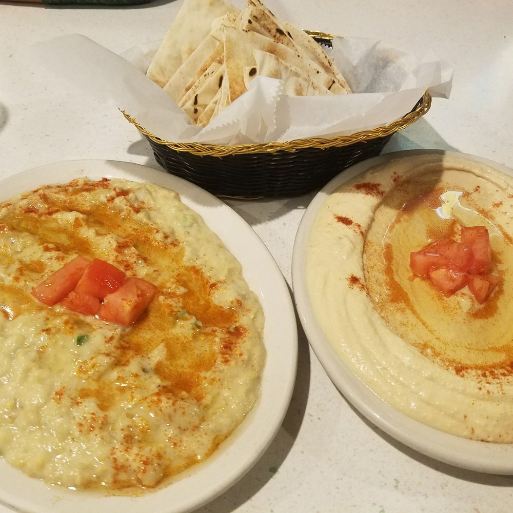 Baba Ganoush & hummus with lavash bread Baba Ganoush & hummus with lavash bread