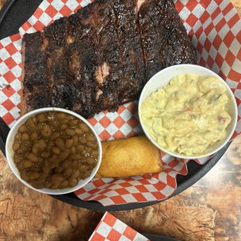 Cracker Jacks Barbecue - Half rack St Louis ribs dinner, baked beans, potato salad, & corn bread. - Barbeque Near Me - Lancaster, California Cracker Jacks Barbecue - Half rack St Louis ribs dinner, baked beans, potato salad, & corn bread. - Barbeque Near Me - Lancaster, California
