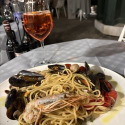Trattoria Pontini - Seafood pasta and aperol spritz