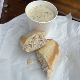 New England white clam chowder and crab sandwich New England white clam chowder and crab sandwich