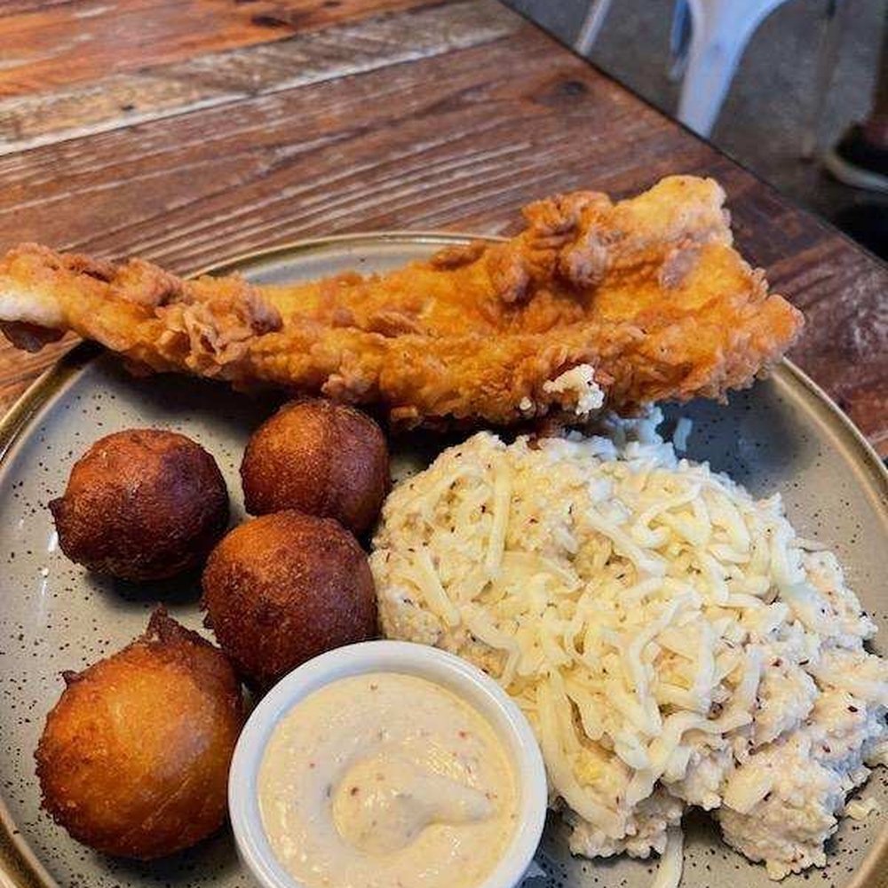 Sundae Cafe - Flounder, Hush Puppies, and cheese grits - Seafood Near Me - Tybee Island, Georgia Sundae Cafe - Flounder, Hush Puppies, and cheese grits - Seafood Near Me - Tybee Island, Georgia