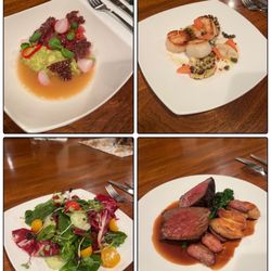 At Your Breck And Call - Tuna Poke bowl, scallops with brown butter cauliflower and grapefruit, salad, and filet.