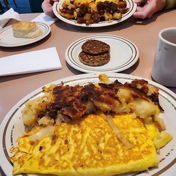 Chese omelet and home fries and corn beef hash omelet.  Awsome!