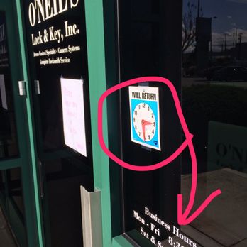 O'Neil's Lock & Key - Closed for 3+ hours midday on a business day midweek... - Keys & Locksmiths Near Me O'Neil's Lock & Key - Closed for 3+ hours midday on a business day midweek... - Keys & Locksmiths Near Me