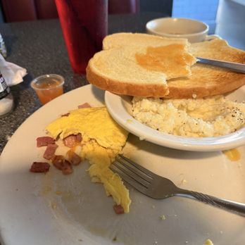 Thumbs Up Diner - Ham and cheese omelette with side of grits. Sourdough toast! - Diners Near Me - Roswell, Georgia