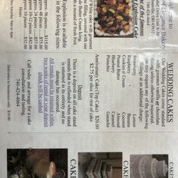 A Touch of Elegance Cafe and Bakery - Cake menu