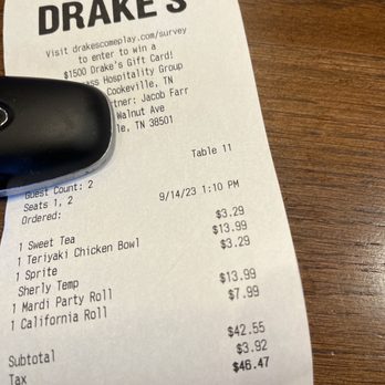 Drake's - a receipt and a computer mouse - Bars Near Me - Cookeville, Tennessee Drake's - a receipt and a computer mouse - Bars Near Me - Cookeville, Tennessee