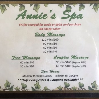 Annie's SPA - Menu of services. - Massage Therapy Near Me - Rock Hill, South Carolina Annie's SPA - Menu of services. - Massage Therapy Near Me - Rock Hill, South Carolina