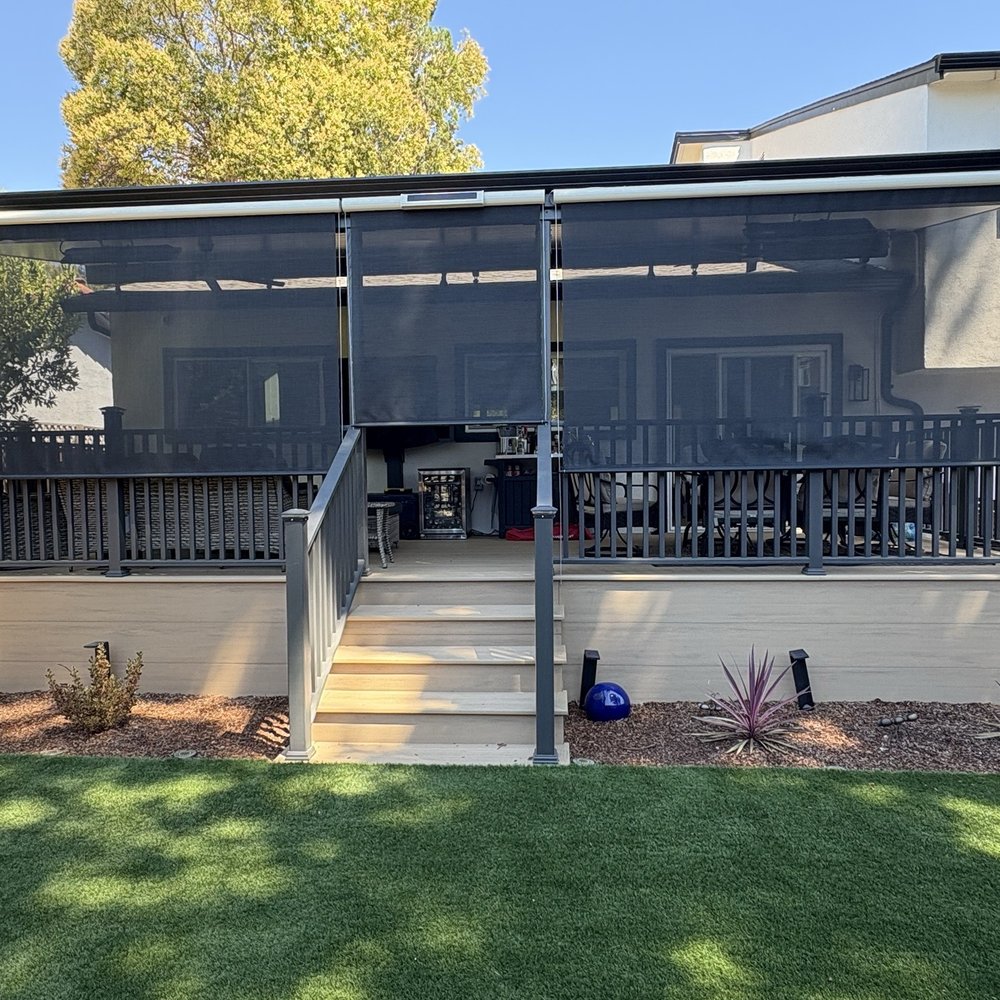 The exterior blinds installed. The exterior blinds installed.