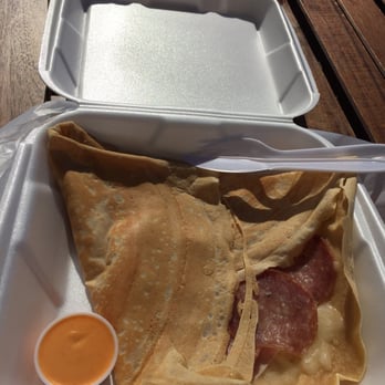 La Crepe De Bretagne - Up close and personal my Ham salami Monterrey cheese crepe it's good ! With chipotle dressing on the side yum - Creperies Near Me - San Ysidro, California La Crepe De Bretagne - Up close and personal my Ham salami Monterrey cheese crepe it's good ! With chipotle dressing on the side yum - Creperies Near Me - San Ysidro, California