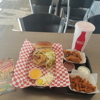 WtfExp - My huge lunch!!  Cod Fish Sandwich, Fried Oysters, and Fried Clams with a Cherry Limeaid. - Cheesesteaks Near Me - Phoenix, Arizona