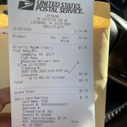 US Post Office - My receipt