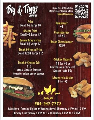 Menu photo 1 Big and Tiny's Tavern Paw Paw, WV Menu photo 1 Big and Tiny's Tavern Paw Paw, WV