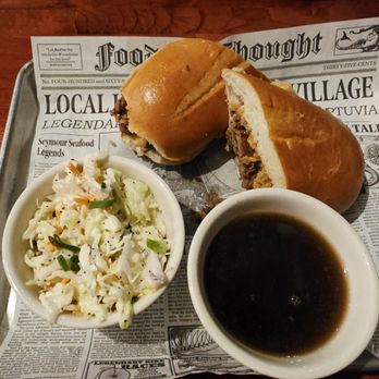 Twisted Pig Bar and Grill - The Dip Tip, Tri-tip sandwich, with mushrooms, swiss cheese and slaw. - American Near Me - Modesto, California Twisted Pig Bar and Grill - The Dip Tip, Tri-tip sandwich, with mushrooms, swiss cheese and slaw. - American Near Me - Modesto, California