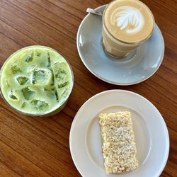 Holiday matcha, cortado, coconut lemon bar