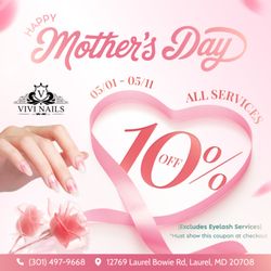 Vivi Nails - HAPPY MOTHER'S DAY AT VIVI NAILS
Celebrate the most important woman in your life with a moment of pure relaxation.