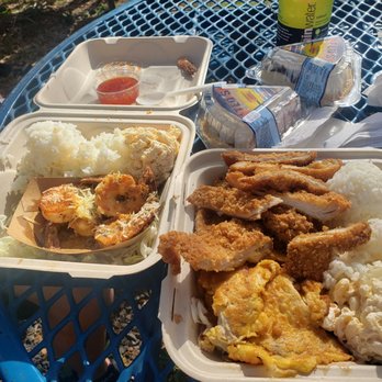 Ted's Bakery - Garlic shrimp and 2 choice chicken katsu and Mahi mahi - Bakeries Near Me - Haleiwa, Hawaii