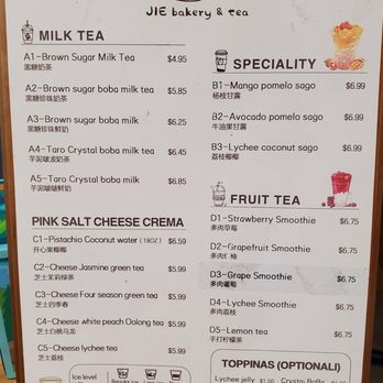 Jie Bakery & Tea - Menu - Bakeries Near Me - Seattle, Washington Jie Bakery & Tea - Menu - Bakeries Near Me - Seattle, Washington
