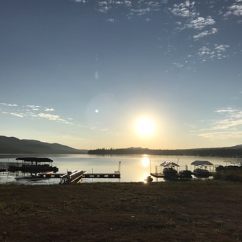 Shore Acres Lodge - Looking down at the dock from the cabins - Big Bear Lake, CA