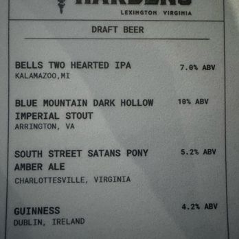 Hardens - Draft beer menu - Gastropubs Near Me - Lexington, Virginia Hardens - Draft beer menu - Gastropubs Near Me - Lexington, Virginia