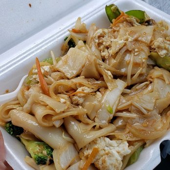 First Wok - Eating in the car since dining area is closed for now...Vegetable Chow Fun. - Chinese Near Me - Colorado Springs, Colorado