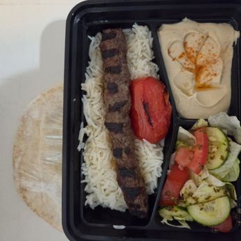 Kebab N Wrap - Beef kabob w/ rice, salad, hummus and pita - Mediterranean Near Me - San Bernardino, California Kebab N Wrap - Beef kabob w/ rice, salad, hummus and pita - Mediterranean Near Me - San Bernardino, California