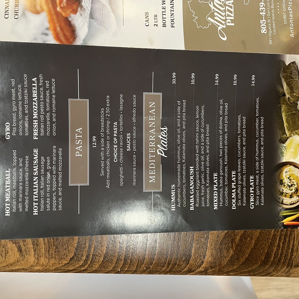 Antonia's Pizza - Sandwich pasta pizza menu - Pizza Near Me - San Luis Obispo, California