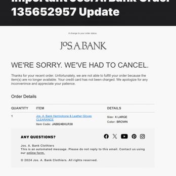 Jos A. Bank - Jos. A. Bank cancellation. - Men's Clothing Near Me - BETHESDA, Maryland