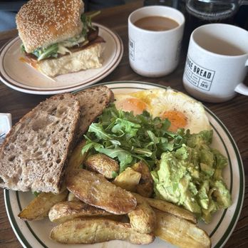 Lodge Bread - Big Breakfast plate and Breakfast sandwich with bacon - Bakeries Near Me - Los Angeles, California