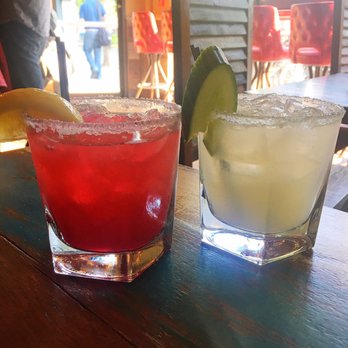 The Painted Burro - Hibiscus Marg on left and cucumber on right! - Mexican Near Me - Somerville, Massachusetts The Painted Burro - Hibiscus Marg on left and cucumber on right! - Mexican Near Me - Somerville, Massachusetts