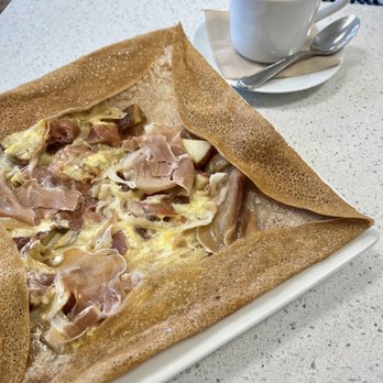 Cafe Breizh - Savory galette with Brie, prosciutto, potato, & caramelized onions. - Bakeries Near Me - Las Vegas, Nevada Cafe Breizh - Savory galette with Brie, prosciutto, potato, & caramelized onions. - Bakeries Near Me - Las Vegas, Nevada