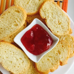 Mesón Atalaya - Toast and tomato marmalade for the based cheese.
