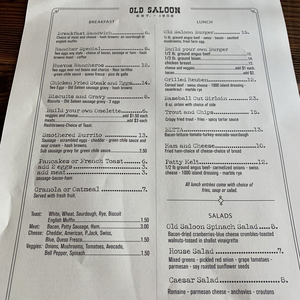 Old Saloon - Menu - Bars Near Me - Emigrant, Montana Old Saloon - Menu - Bars Near Me - Emigrant, Montana
