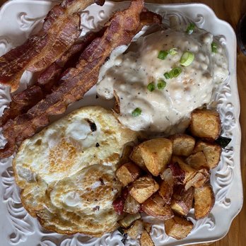 The Rivers And Rails Tavern - Sour Cream and Cheddar Drop Biscuits and Gravy - Tacos Near Me - Sylva, North Carolina