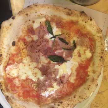 Franco Manca - Pizza with Gloucester old spot ham (home cured), mozzarella, buffalo ricotta, and tomato sauce - Italian Near Me - London, XGL