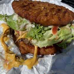 Peppermint Patty's - The Beast! the burger that has two breaded pork chops in place of the bun
