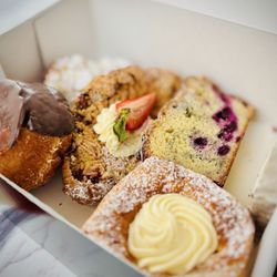 Bonrue Bakery formerly Farmstead - Cheese danish, Blueberry bread, Strawberry Croissant, Chocolate Kouign-amann & Almond Croissant